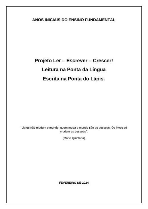 Capa: Fund. I – Projeto de Leitura Anual