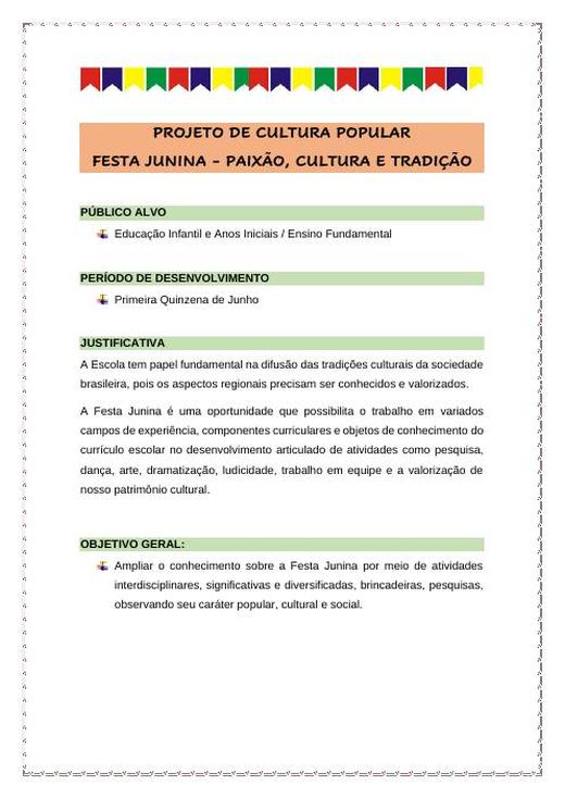 Capa: Ed. Infantil e Fund. I – Projeto Festa Junina BNCC