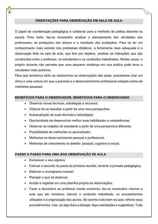 Capa: Ficha de Observação Sala de Aula e Feedback