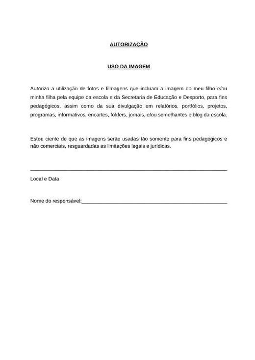 Capa: Ficha Autorização do Direito de Uso da Imagem