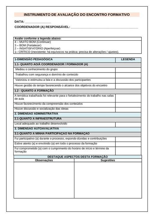 Capa: Ficha de Avaliação do Encontro Formativo